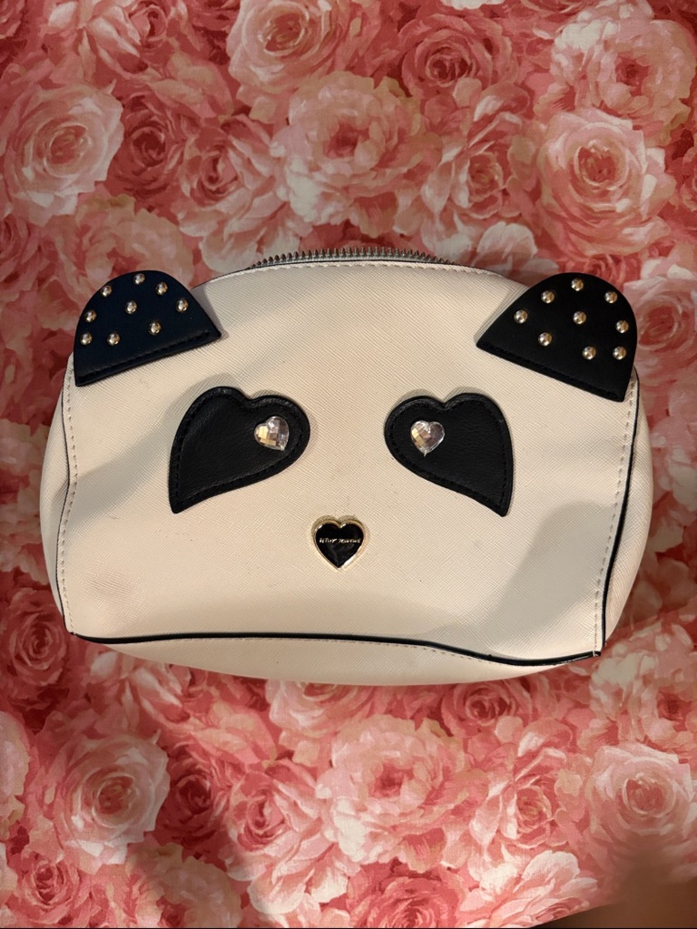 Betsey Johnson White Panda Mini Bag with Black Accents